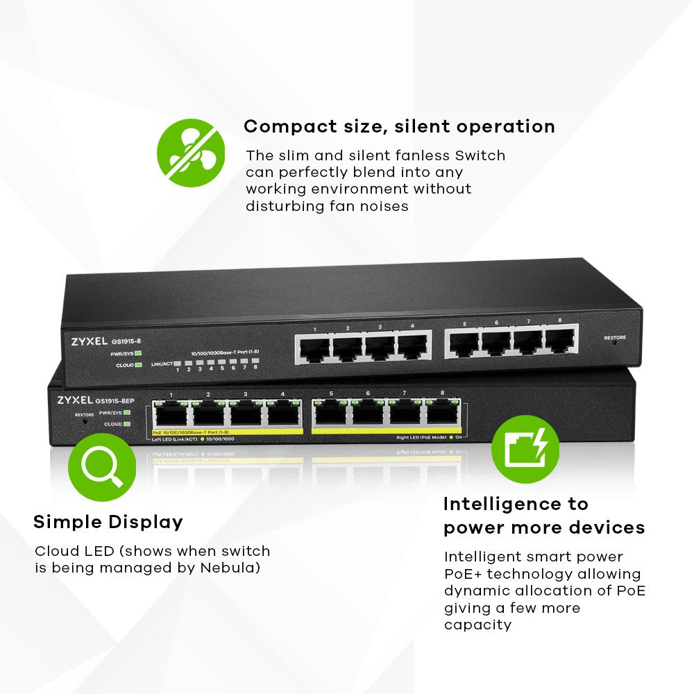 Zyxel 8-Port Gbe Smart Switch, Nebulaflex, Gs1915-8