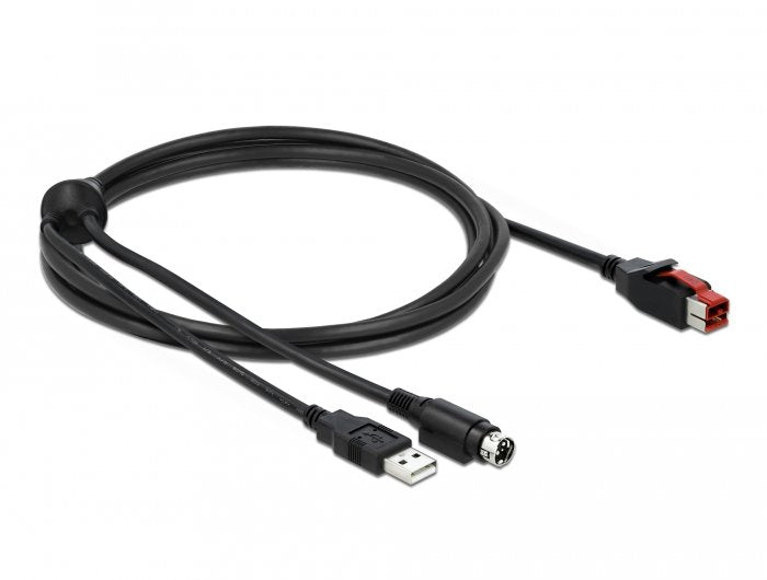 Delock Powerojousb Cable Stecker 24 V Zu Usb Typ-A Stecker + Mini-Din 3 Pin Stecker 2 M Für Pos Drucker Und Terminals