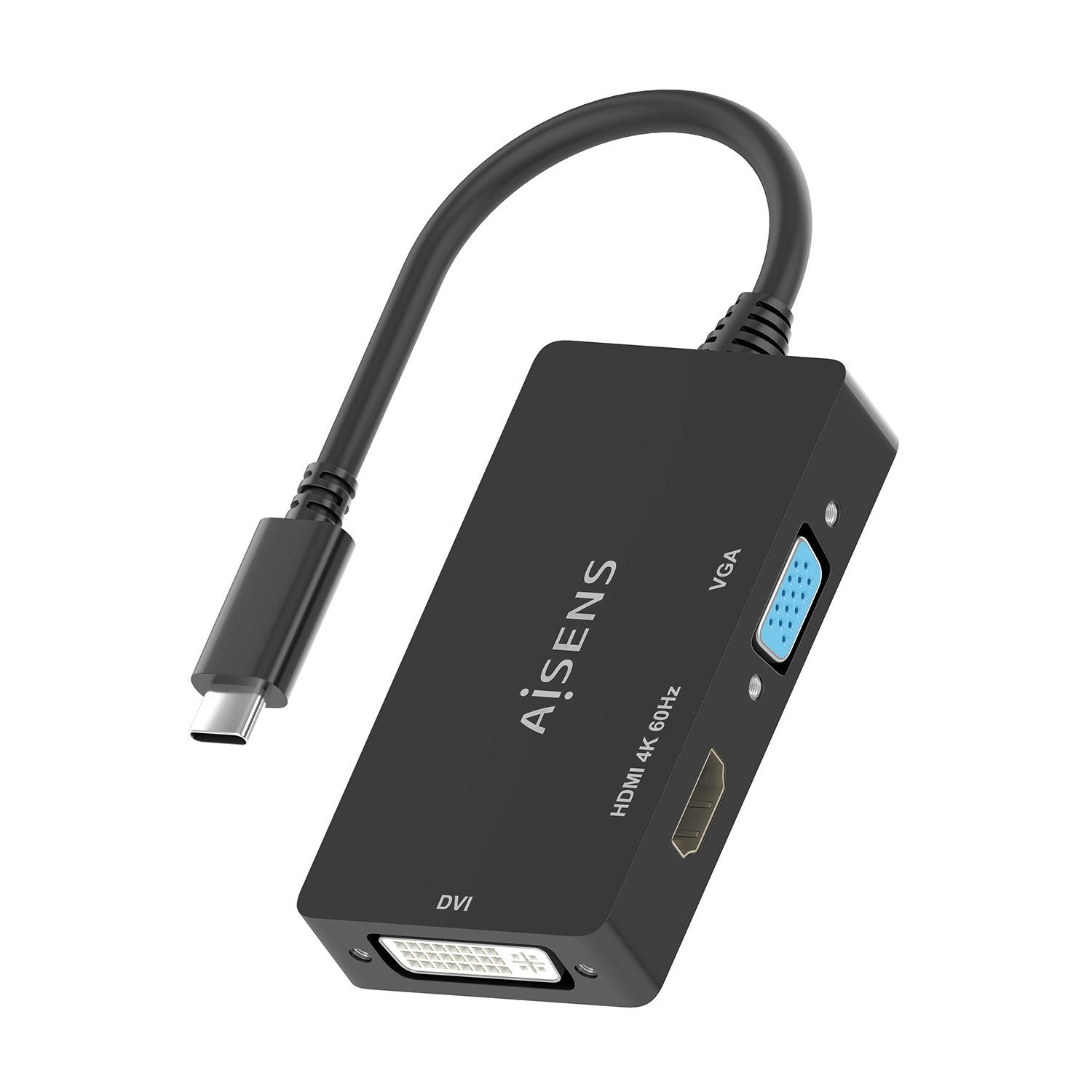 Aisens Conversor Usb-C A Dvi/Hdmi/Vga, Usb-C/M-Dvi/H-Hdmi/H-Vga/H, Negro, 15cm