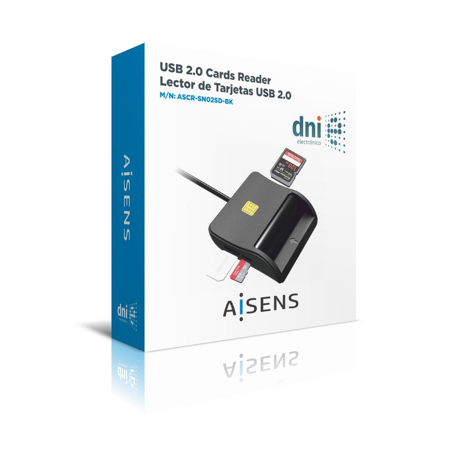 Aisens Lector De Tarjetas Externo Dni Sim, Sd, Micro Sd, Mmc, Rs-Mmc, Mmc Micro, Negro