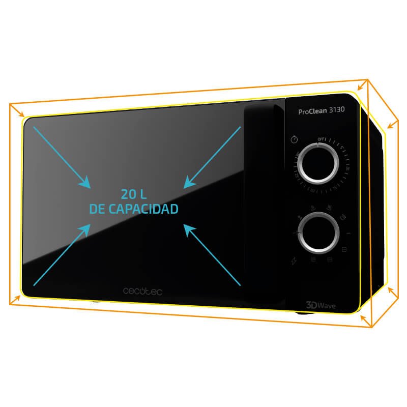 Microondas Cecotec Proclean 3130 700w Capacidad 20l Función Grill Negro
