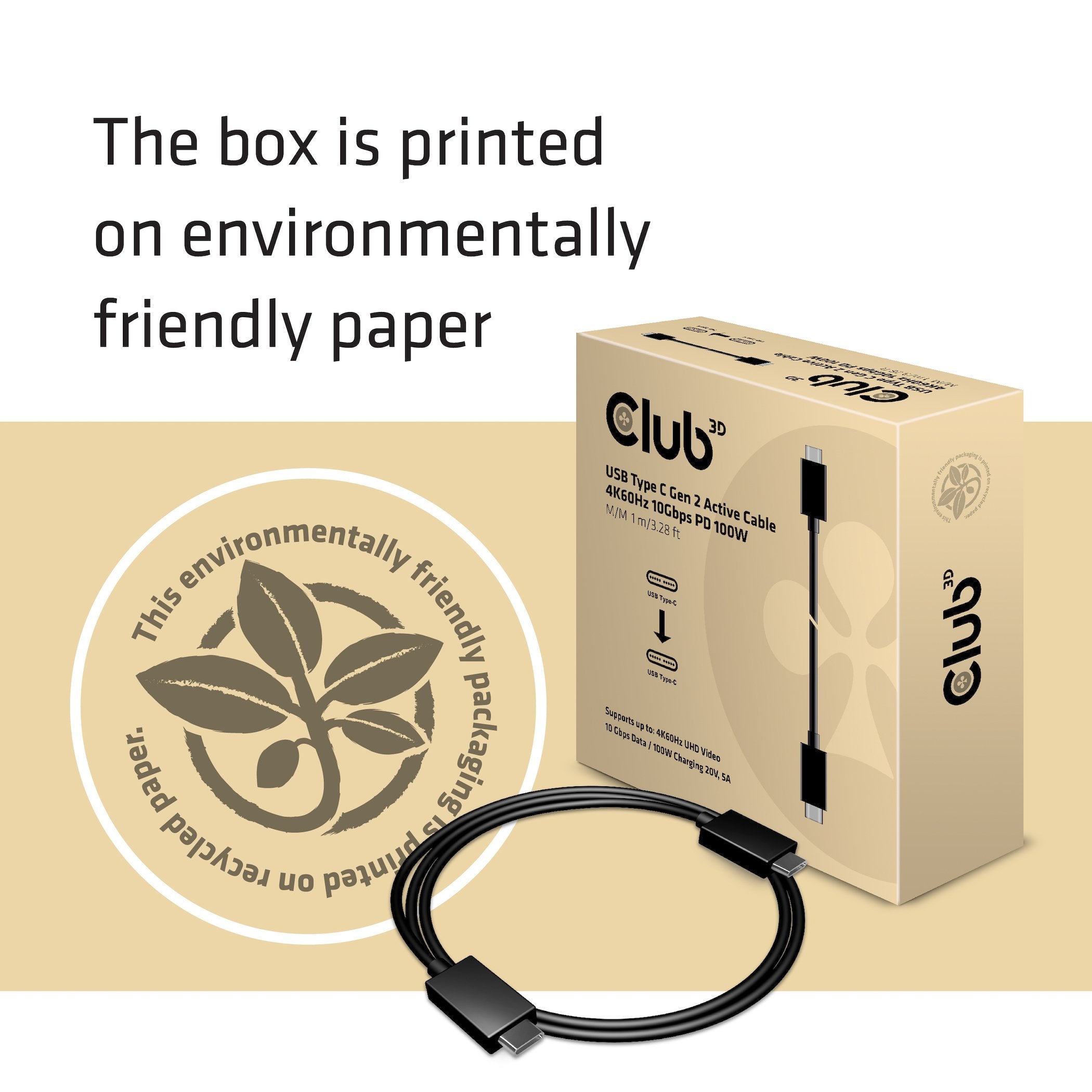 Club3d Usb Type-C Cable M/M 0.8meter Active Pd ~100watt 4k60hz