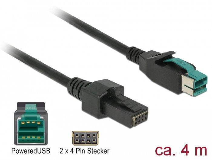 Delock Powerojousb Cable Stecker 12 V > 2 X 4 Pin Stecker 4 M Für Pos Drucker Und Terminals
