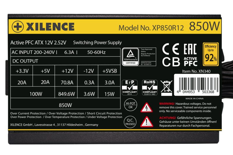 EAN 4044953503368 - Xilence Performance A+ XN340 | XP850R12 unidad de fuente de alimentación 850 W 20+4 pin ATX ATX Negro imagen 4