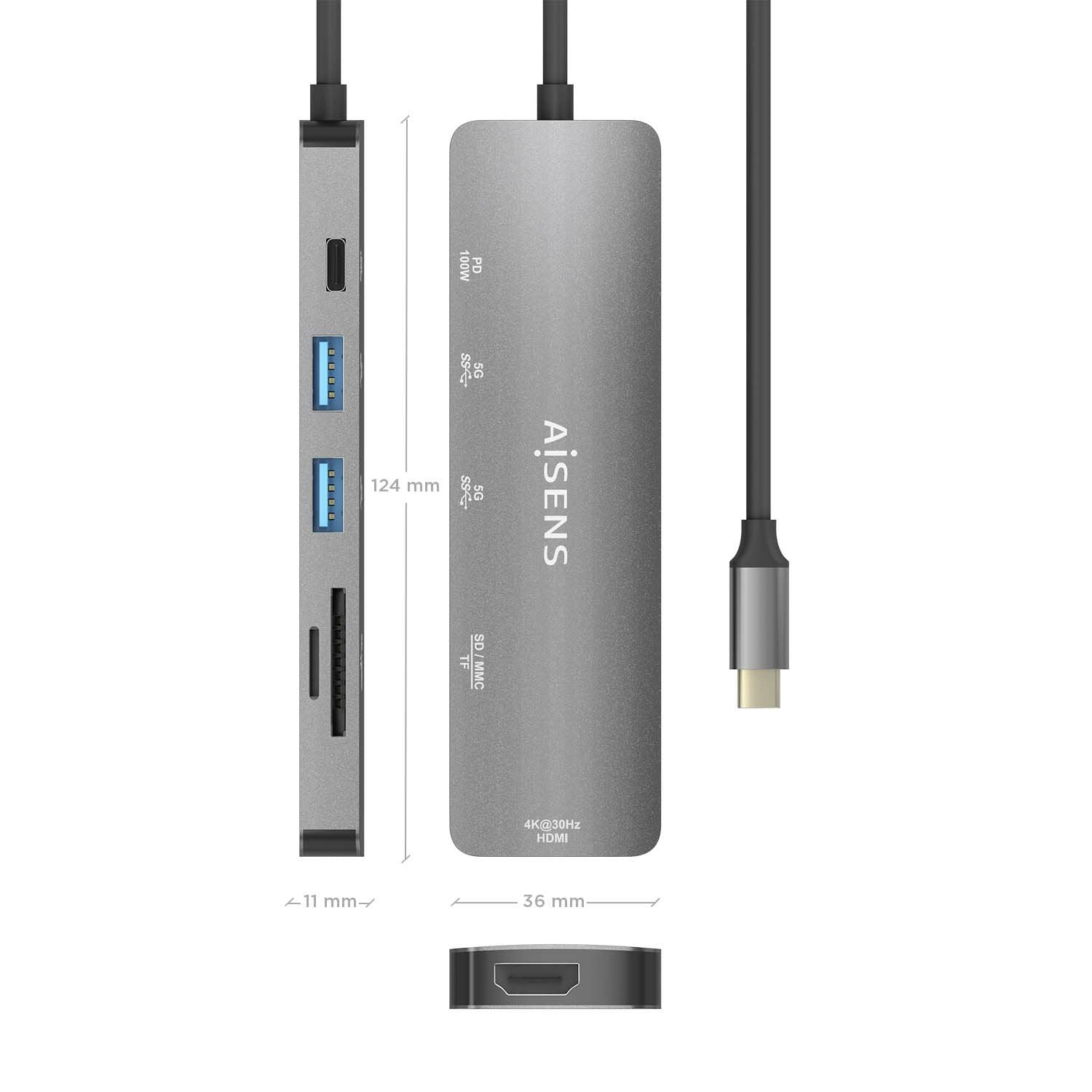 EAN 8436574709964 - AISENS ASUC-6P016-GR base para portátil y replicador de puertos Alámbrico USB 3.2 Gen 1 (3.1 Gen 1) Type- imagen 4