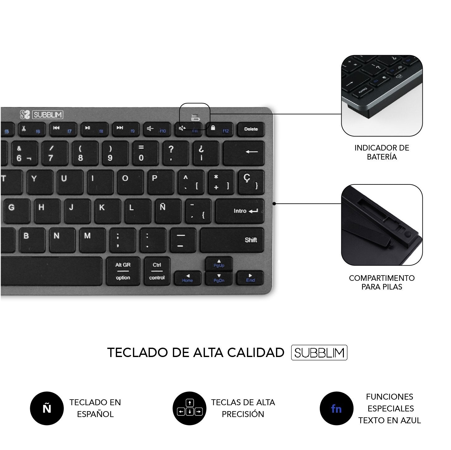 Teclado Y Ratón Inalámbrico Por Bluetooth Subblim Oco020 Combo Multidispositivo Compacto Gris