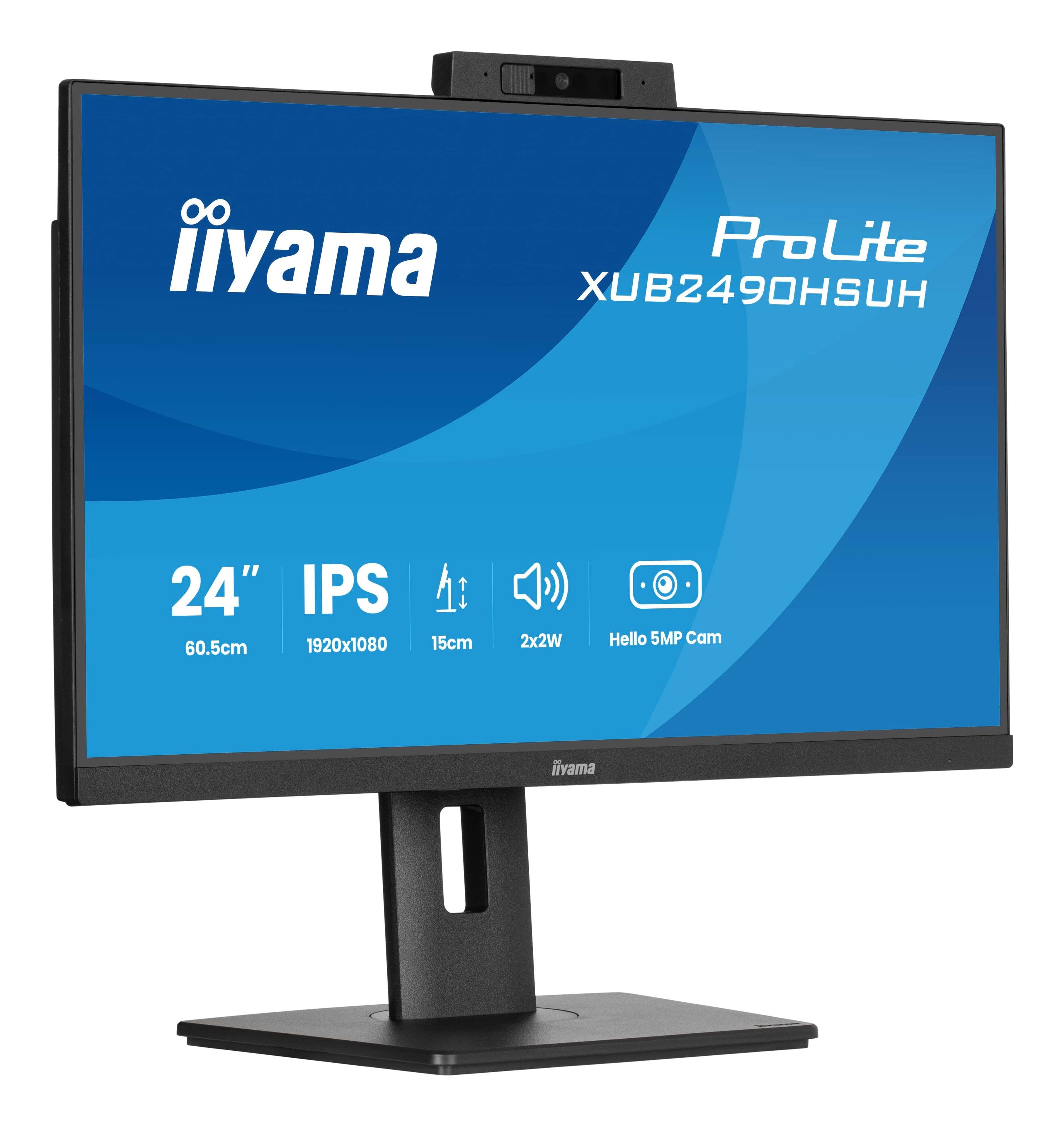 Monitor Iiyama 24" Prolite Xub2490hsuh-B2 Led (Matt), Fullhd, Ips, Webcam, Micrófono, Cubo Usb, Panel De 100hz Xub2490hsuh-B2 Negro