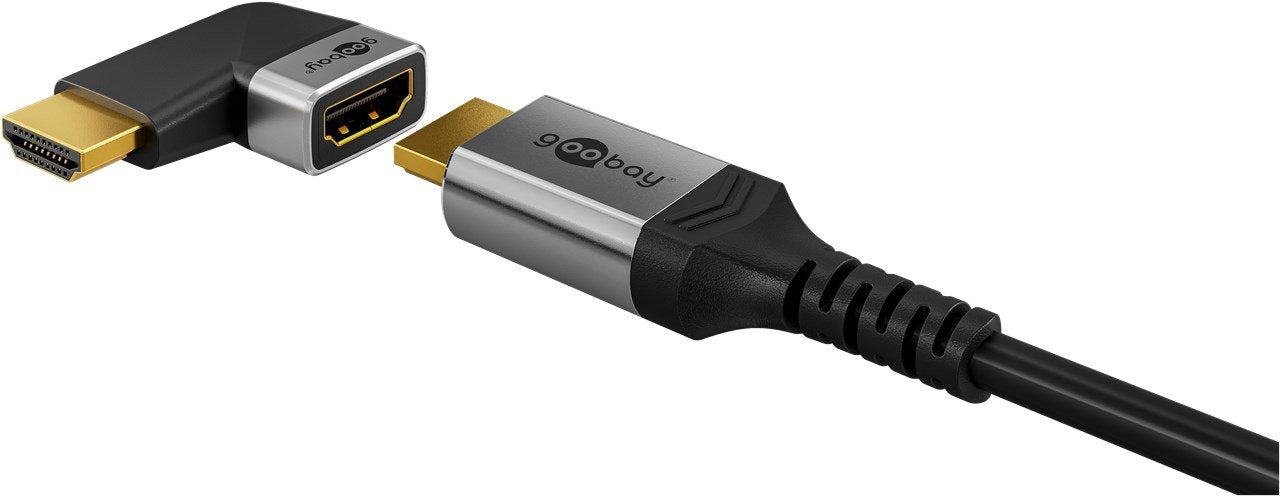 Goobay 72010 Hdmi Angled Adapter 90° Horizontal, 8k @ 60 Hz, Gold-Plated, Black, Silver