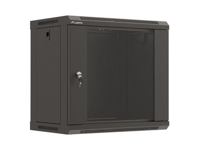 Armario Lanberg Mural Rack 19" 9u 540x350 Flat Pack Negro Puerta Cristal