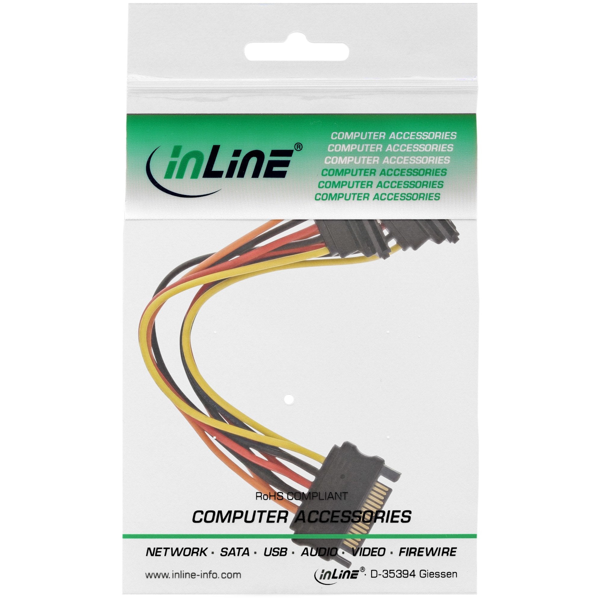 Inline Sata Power Y-Cable Conector Hembra Sata A 2 Conectores Sata Con Pestillos 0,3 M