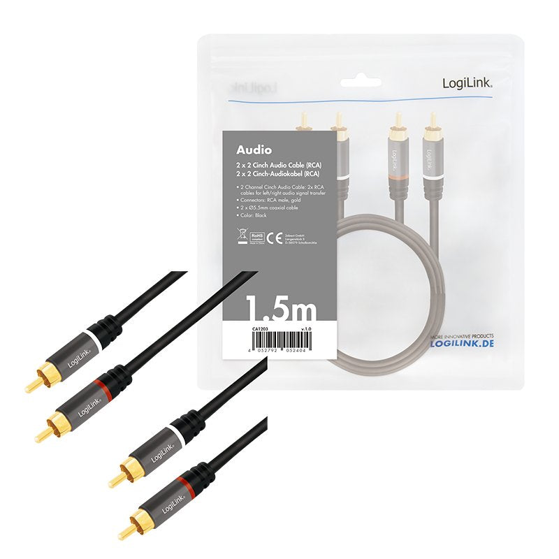 EAN 4052792052404 - LogiLink CA1203 cable de audio 1,5 m 2 x RCA Negro imagen 5