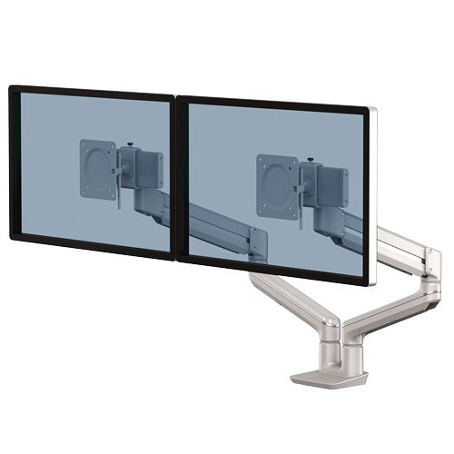 Fellowes Tallo Brazo Para Monitor Doble - Brazo Giratorio De 270º - Sistema Con Muelle De Gas - Hasta 9kg - Color Plata