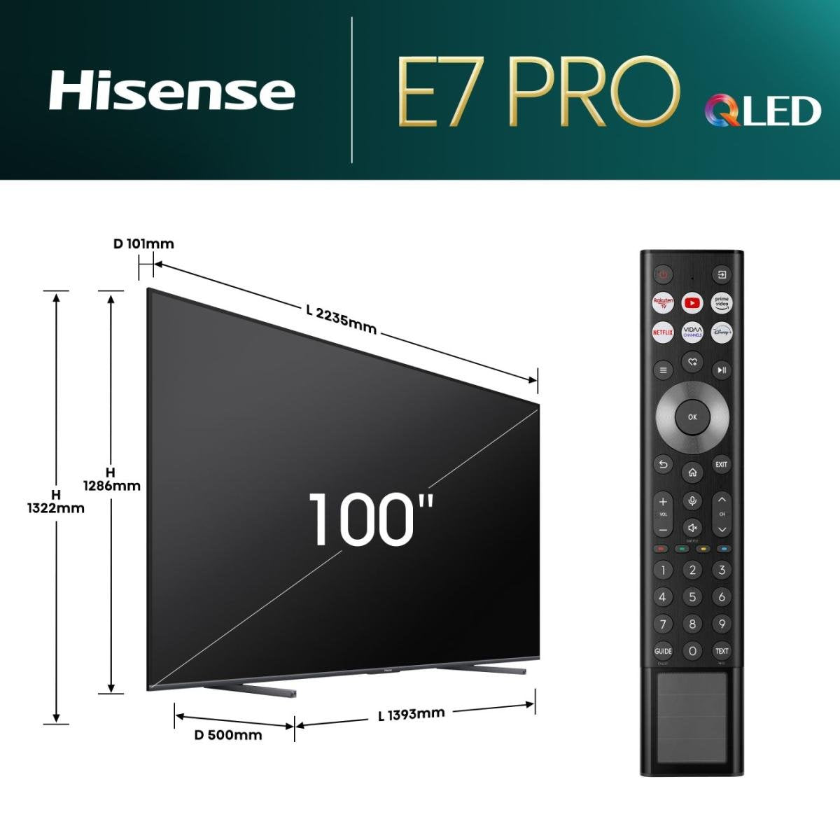 254cm 100" (3840x2160) Hisense 100e77nq Pro 16:9 Qled 144hz 4x Hdmi 2.1 2x Usb Lan Wlan Azultooth Hdr10+ Dolby Vision Iq Negro