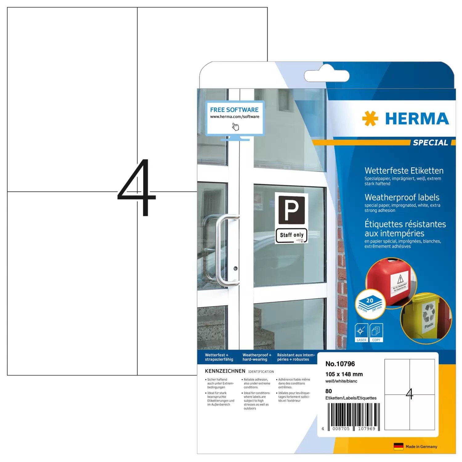 EAN 4008705107969 - HERMA 10796 etiqueta autoadhesiva Rectángulo Permanente Blanco 80 pieza(s) imagen 1