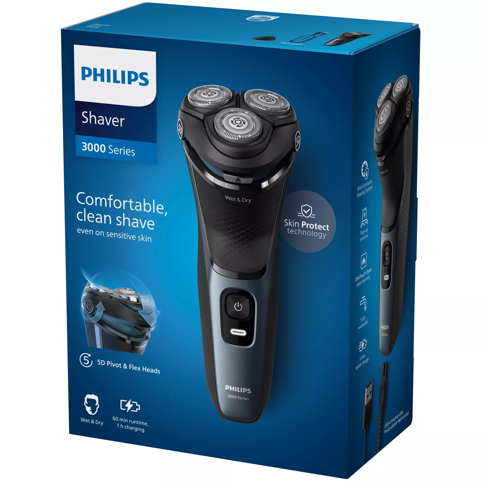 EAN 8720689018555 - Philips 3000 series S3144/00 afeitadora Máquina de afeitar de rotación Recortadora Azul imagen 2