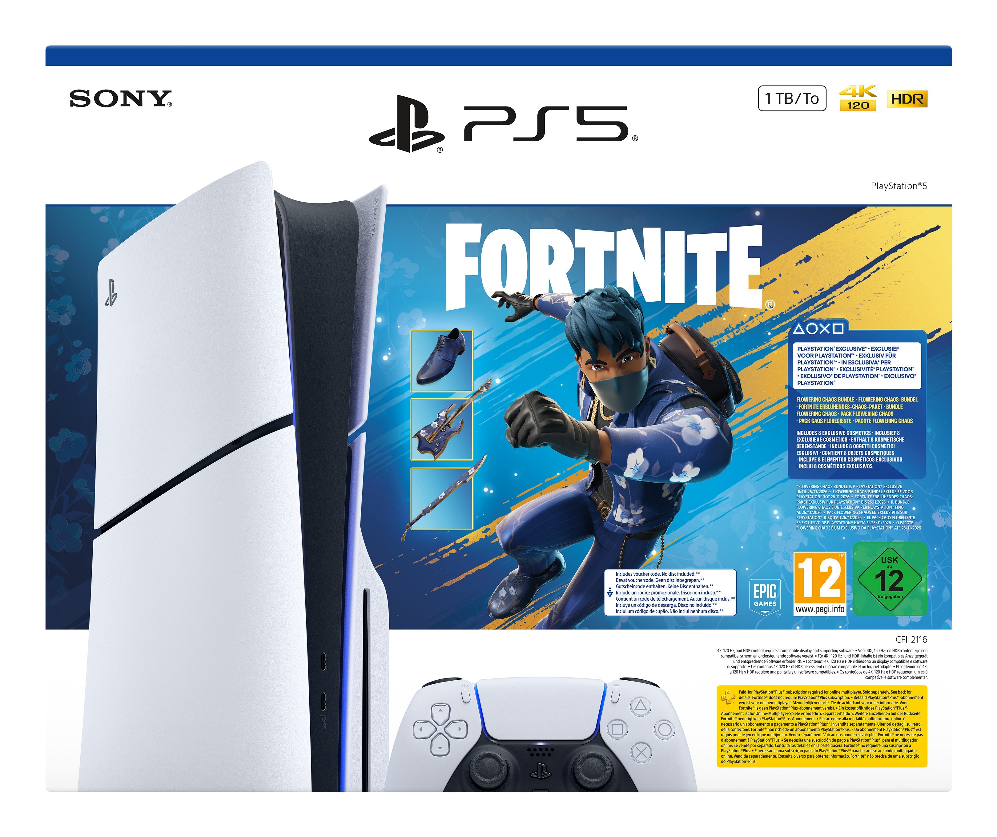 EAN 0711719021711 - Sony PlayStation 5 - Fortnite Flowering Chaos Bundle 1 TB Wifi Negro, Blanco imagen 2
