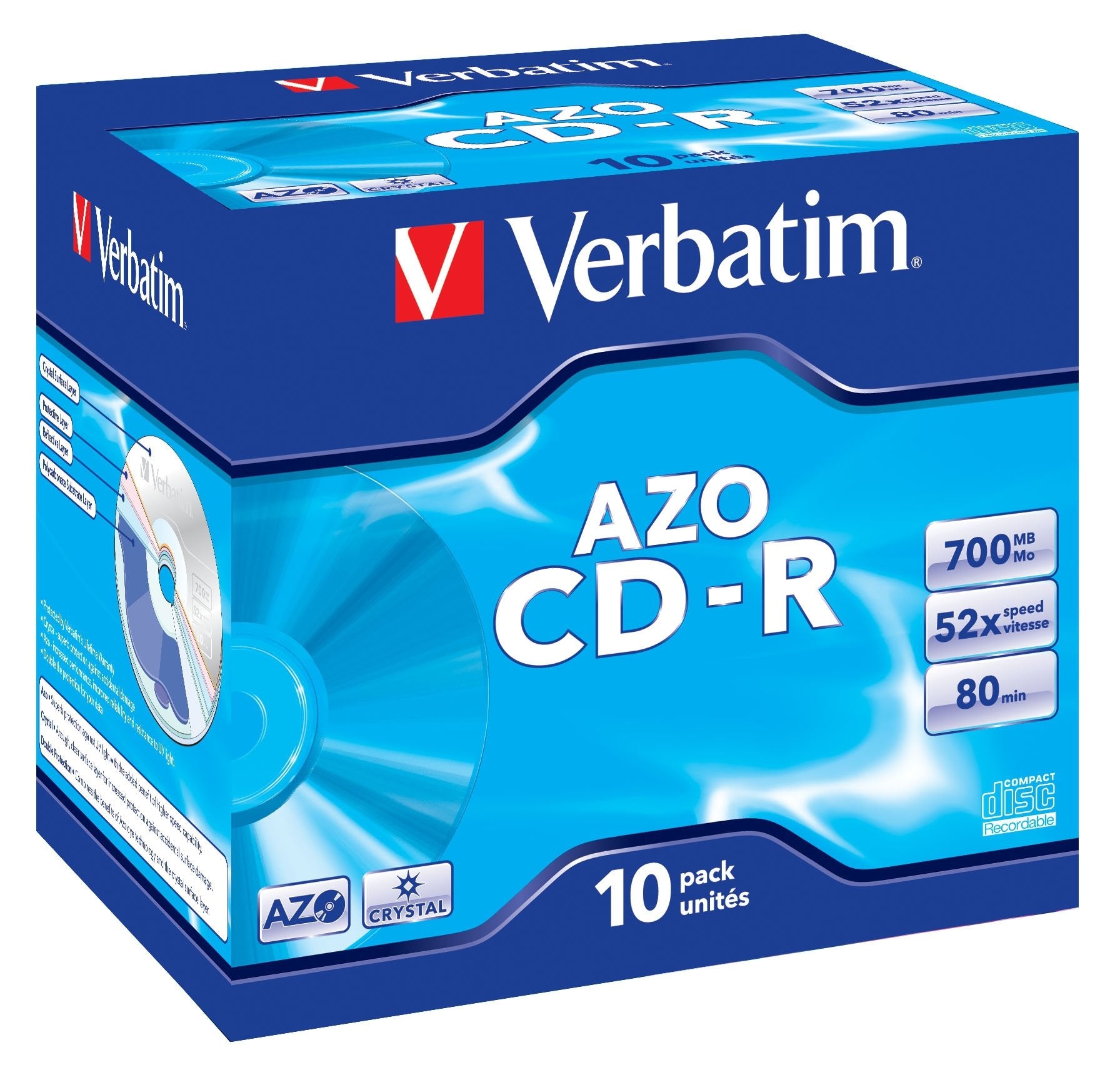 EAN 0023942433279 - Verbatim CD-R AZO Crystal 700 MB 52x 10 pieza(s) imagen 1