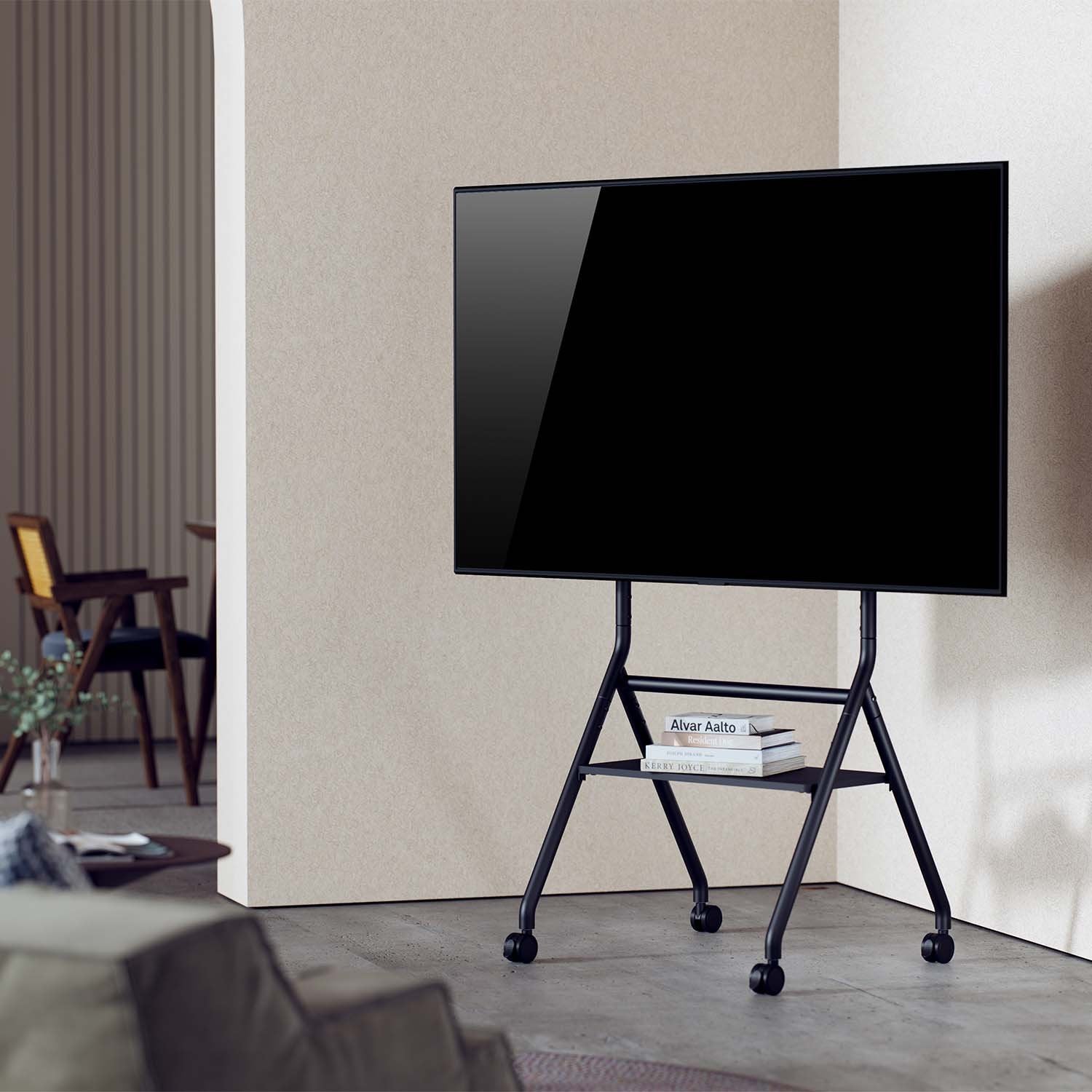 Aisens Soporte De Suelo Eco Con Rueda, 1 Bandeja Para Pantalla Interactiva/Tv 80kg De 37-86, Negro