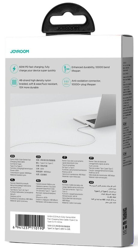 EAN 6941237110190 - JOYROOM 6941237110190 cable USB USB 2.0 1 m USB C Blanco imagen 3