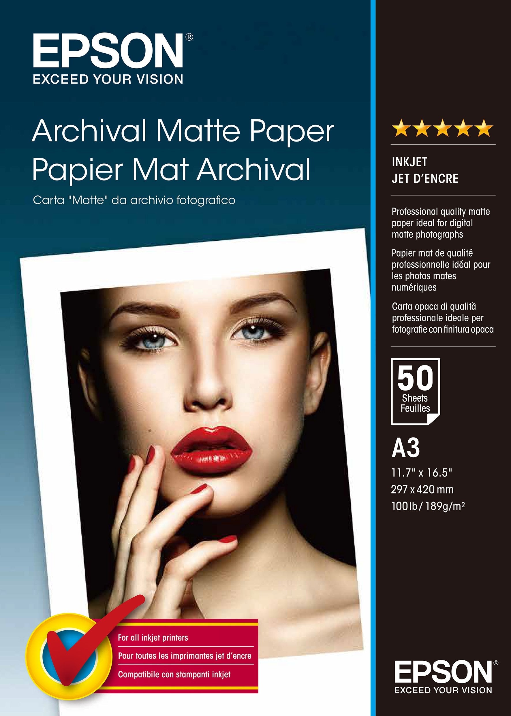 EAN 0010343830097 - Epson Archival, DIN A3, 189g/m² Blanco Mate imagen 1