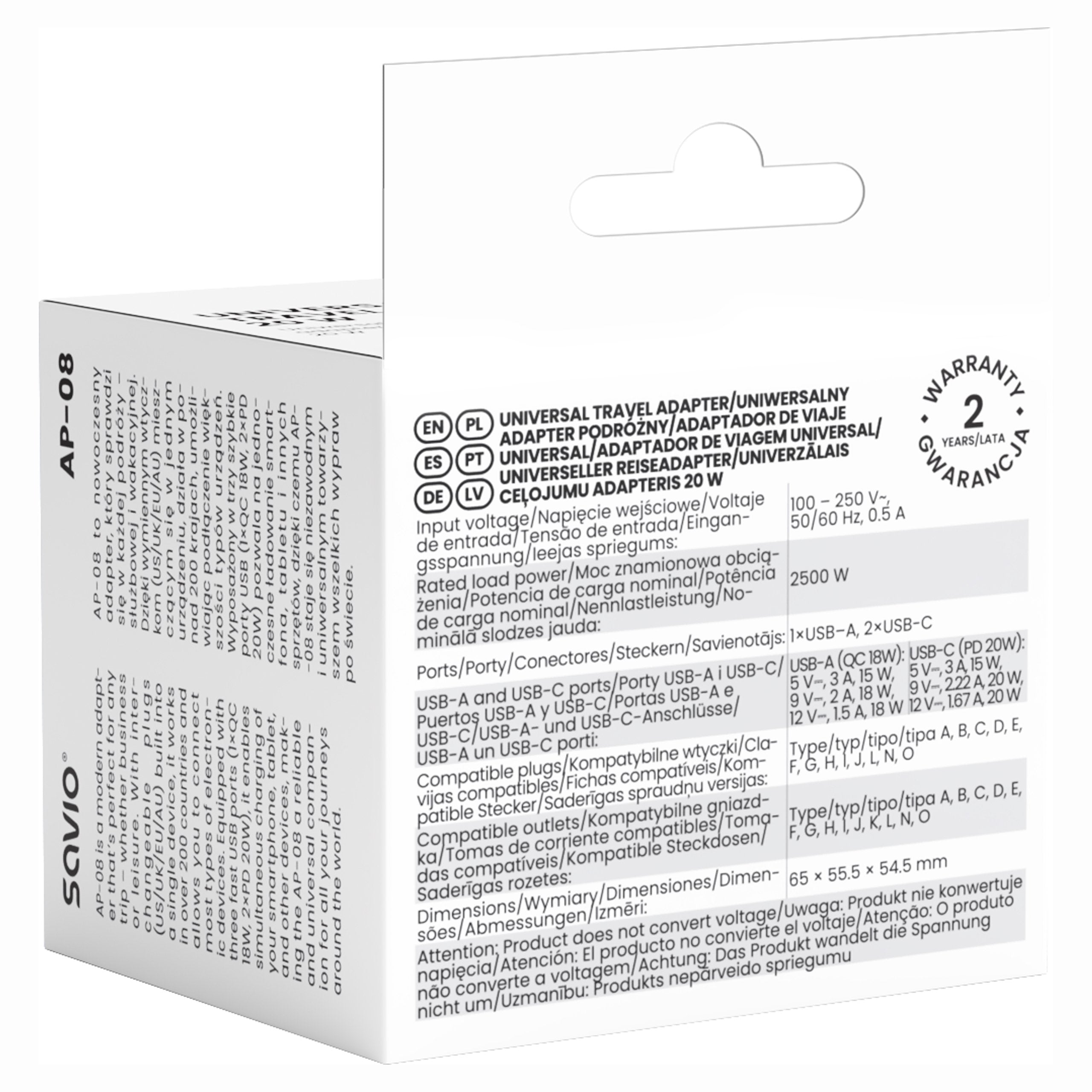 Savio Ap-08 Adaptador E Inversor De Corriente 20 W Blanco