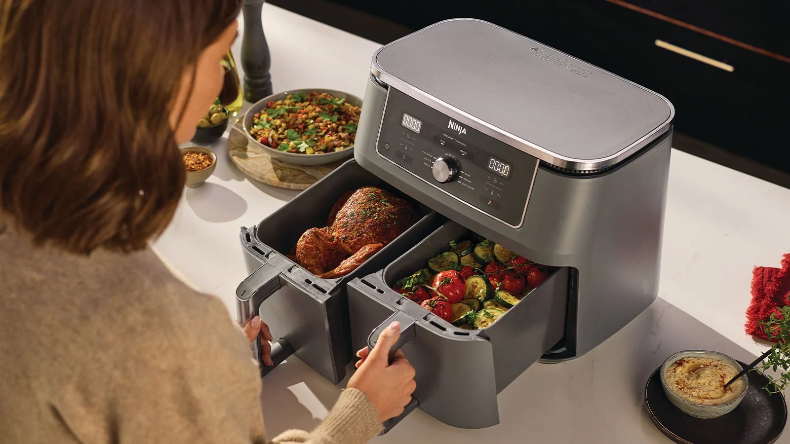 EAN 622356322676 - Ninja DZ400EU freidora Doble 9,5 L Independiente 2470 W Freidora de aire caliente Gris imagen 6