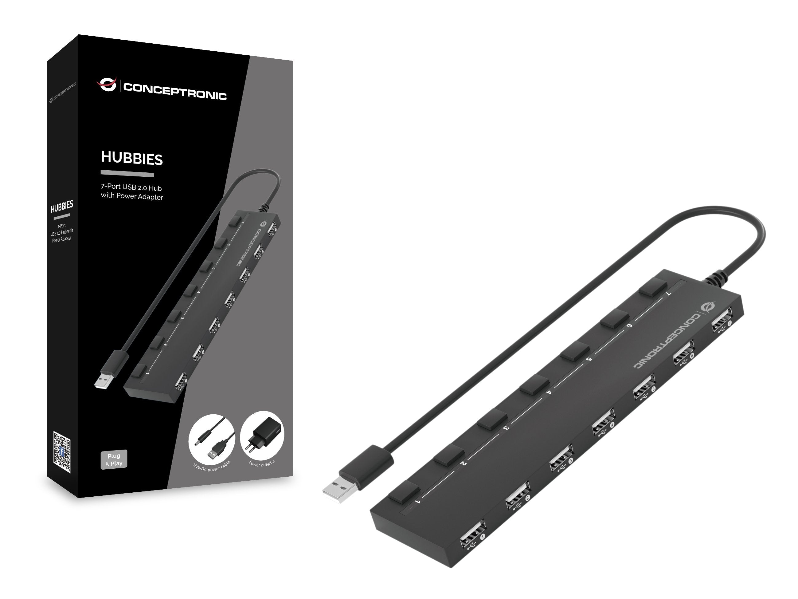 EAN 4015867226322 - Conceptronic HUBBIES08BP hub de interfaz USB 2.0 480 Mbit/s Negro imagen 2