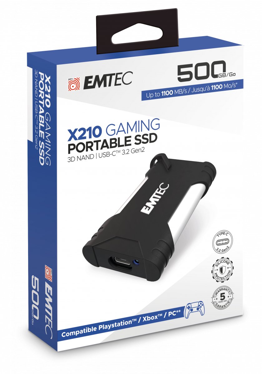 Disco Externo Ssd Emtec X210g Gaming Portable 500gb 3.2 Gen2 3d Nand Usb-C Ecssd500gx210g