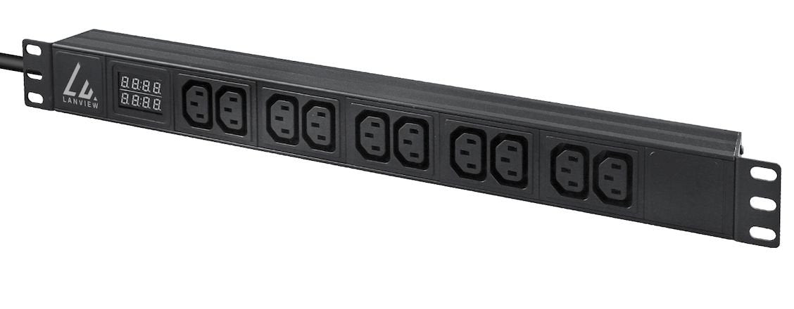 Lanview 19'' Rack Mount Power Strip, 3m, 16a With 10 X C13 Socket And Amp Meter
