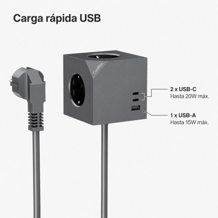Base 3 Enchufes Cubo Magnetica Con Carga Usb Y Cable Ac Integrado