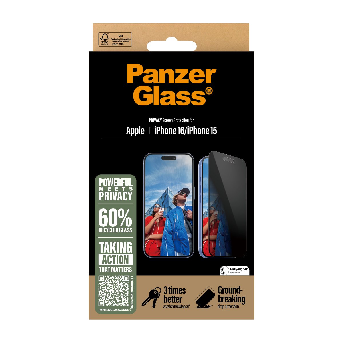 EAN 5715685002458 - PanzerGlass ® Privacy Screen Protector iPhone 16 | 15 | Ultra-Wide Fit w. EasyAligner Protector de pantal imagen 3