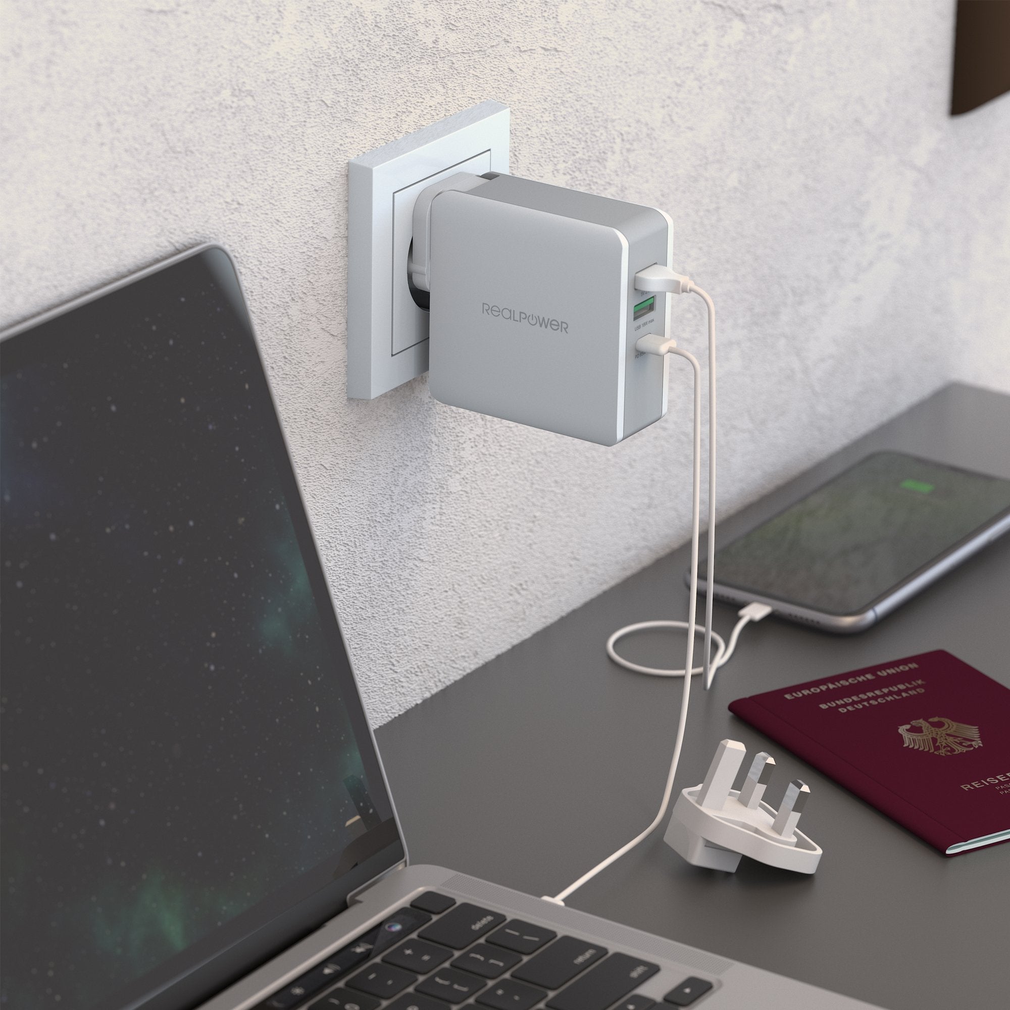 EAN 4040895006837 - RealPower DeskCharge-65 Travel Universal Gris Corriente alterna Interior imagen 4