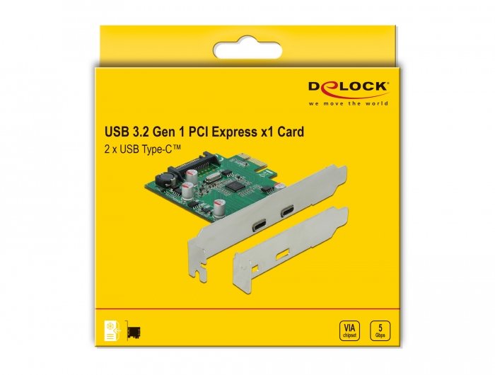 Tarjeta Delock Pci Express X1 Para 2 Tomas Usb Externas (Usb 3.2 Gen 1) Type-C 