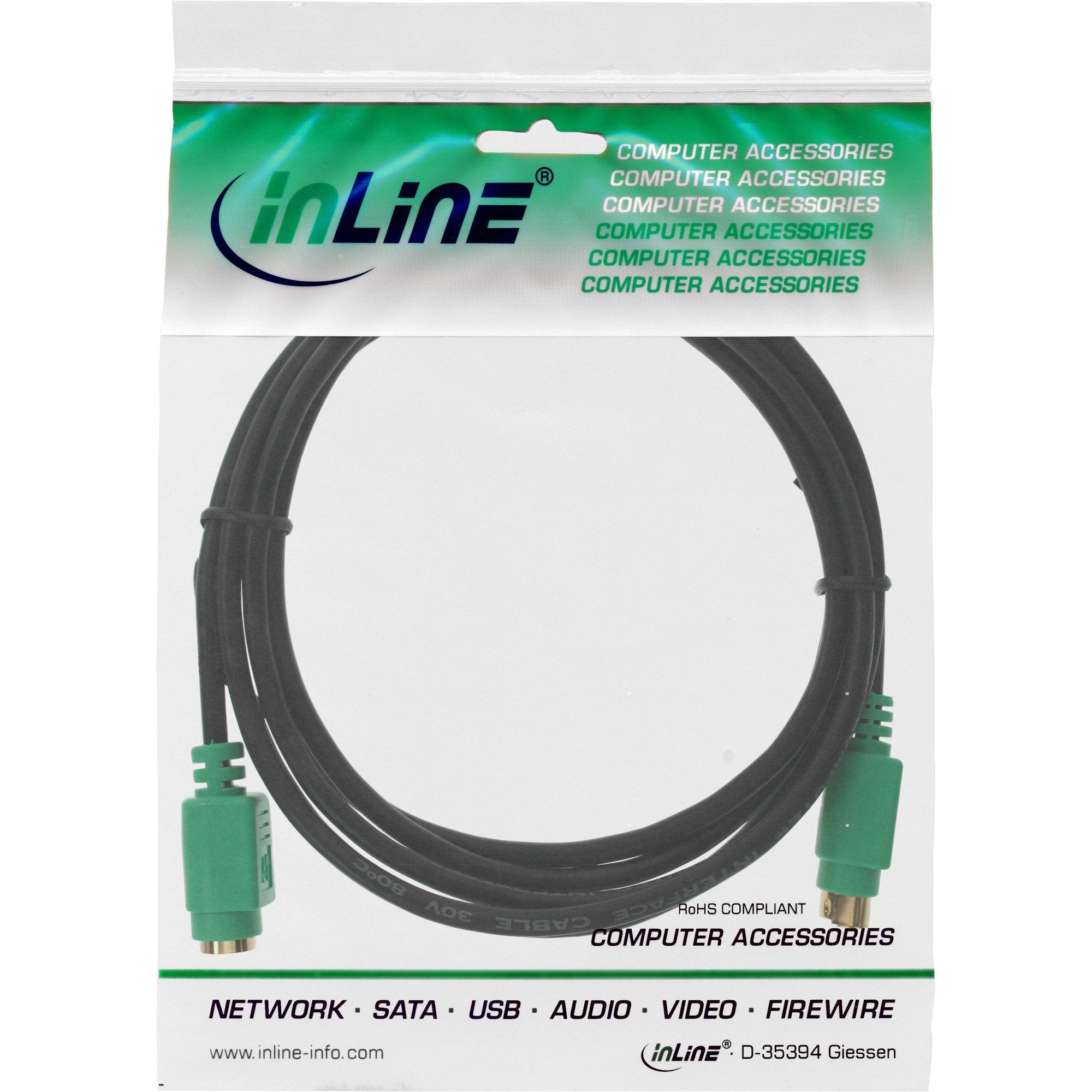 Cable Inline Ps/2 Macho A Hembra Negro Verde 3m