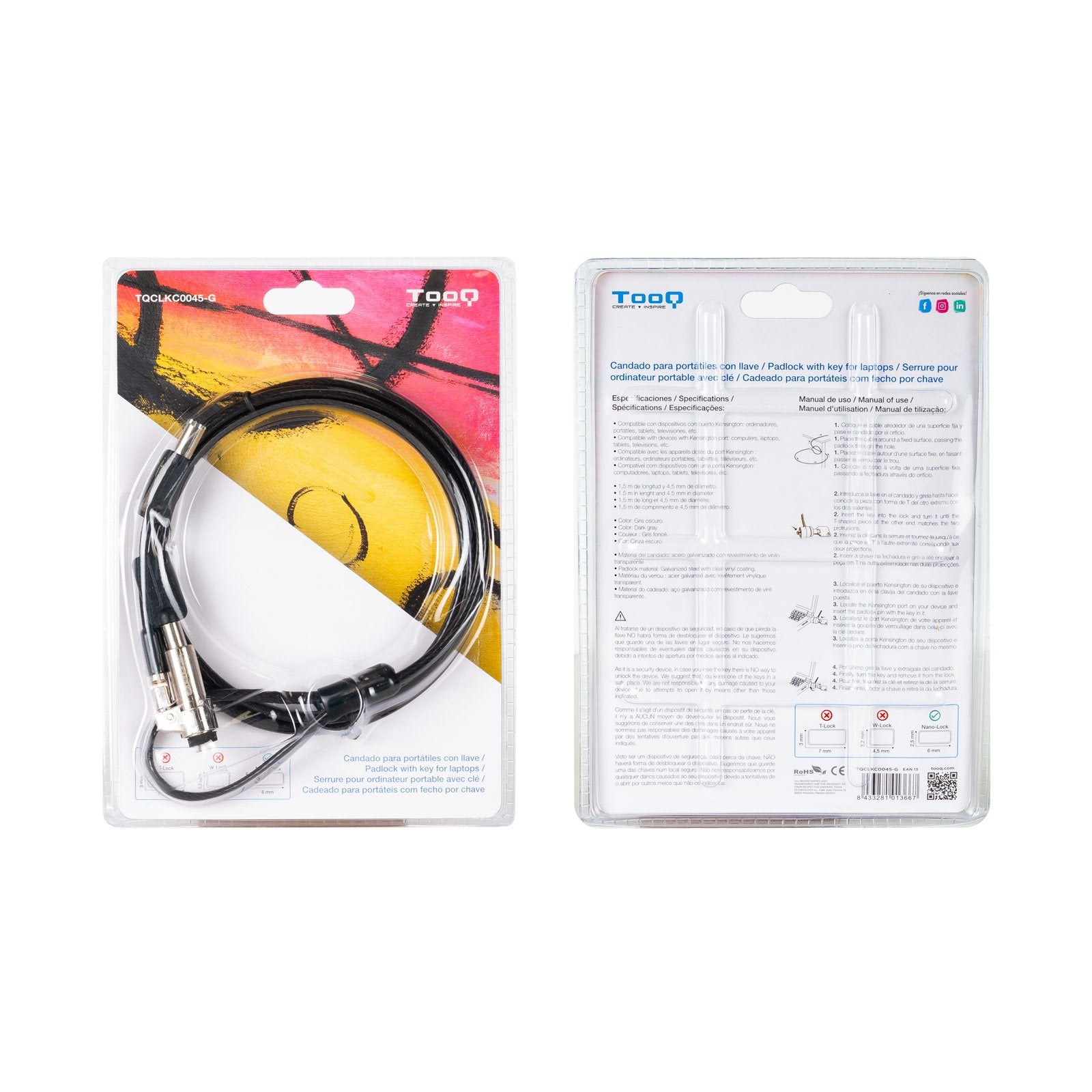 EAN 8433281013667 - TooQ TQCLKC0045-G cable antirrobo 1,5 m imagen 2