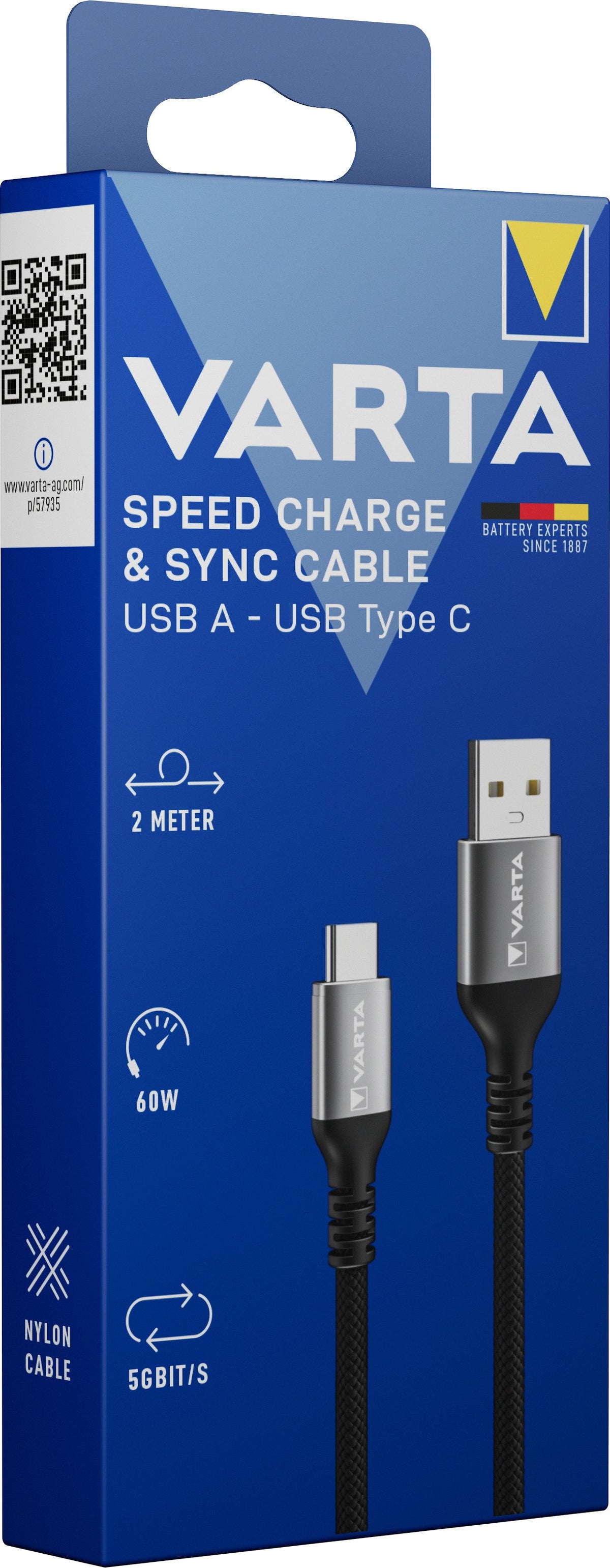 EAN 4008496066216 - Varta 57935 cable USB 2 m USB A USB C 5 Gbit/s 60 W Negro, Gris imagen 6