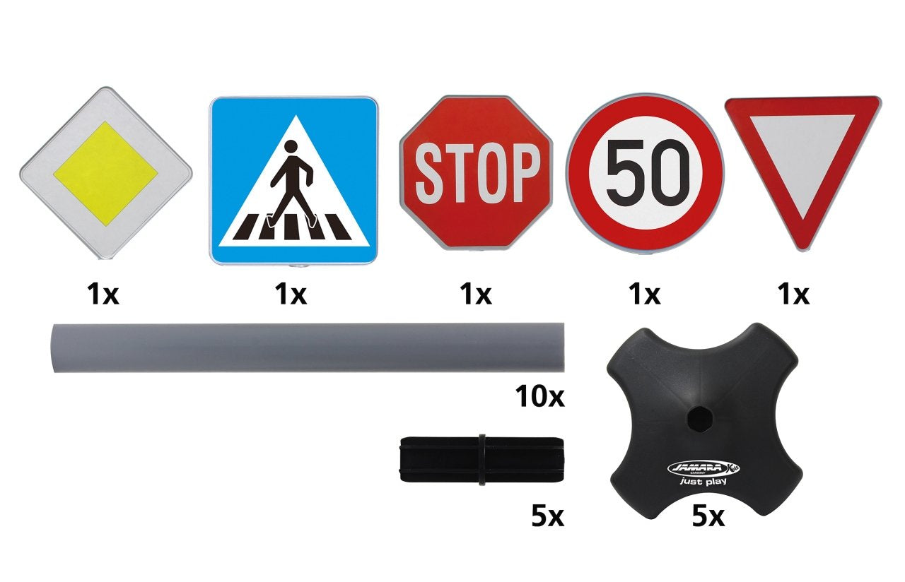 Jamara 460257 Accesorio Para Juguete De Montarse Juego De Señales De Tráfico De Juguete, Señal De Tráfico Juego De Señales De Tráfico De Juguete, 3 Año(S), De Plástico, Negro, Azul, Gris, Rojo, Blanco, Amarillo