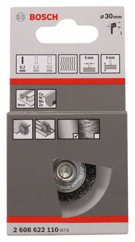 Cepillo De Disco Bosch Professional Ø 30 Mm, Alambre Ondulado Alambre De 0,2 Mm, Eje De 6 Mm, Para Taladros 2608622110