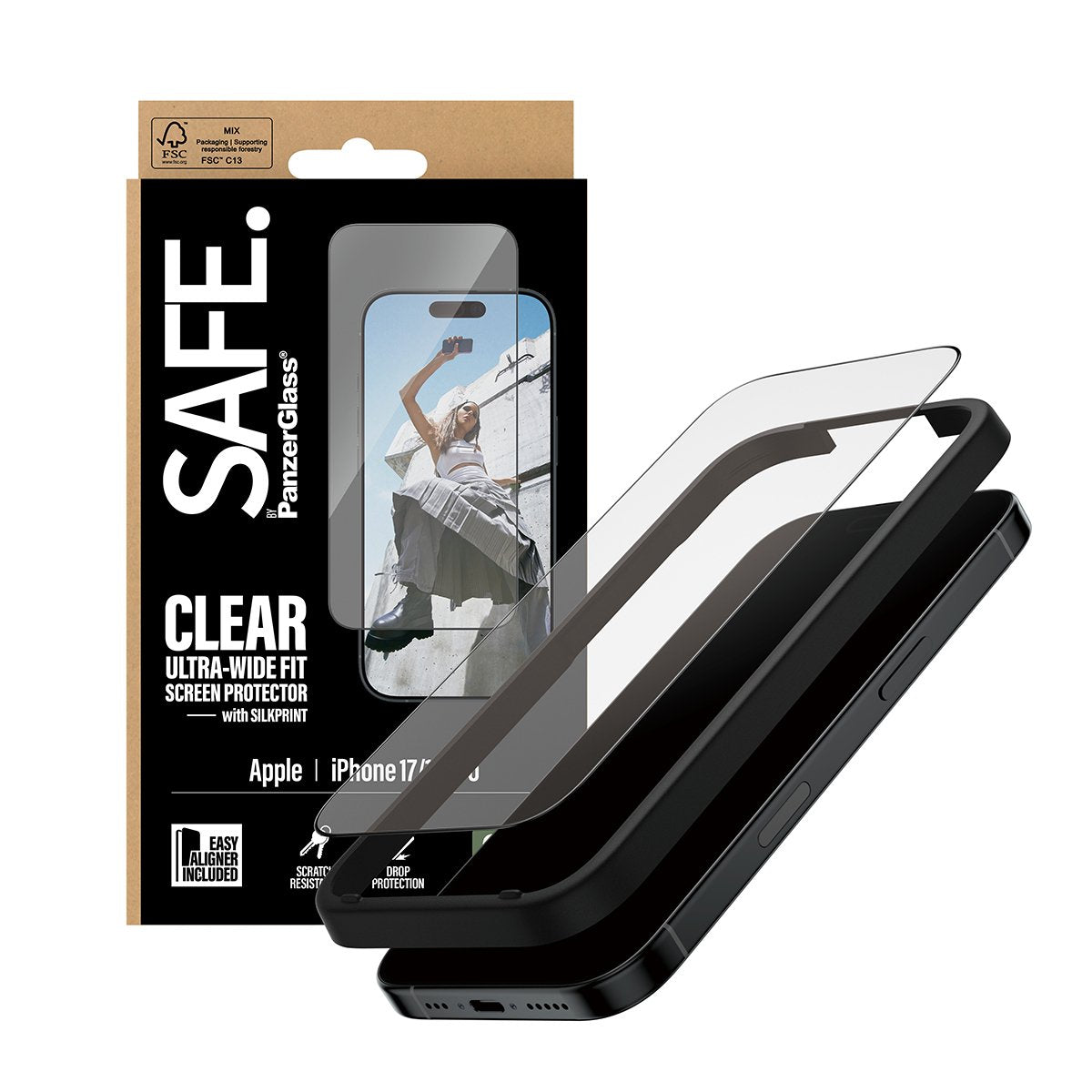 Panzerglass Safe. Screen Protector W. Negro Frame Iphone 17/ Iphone 16 Pro
