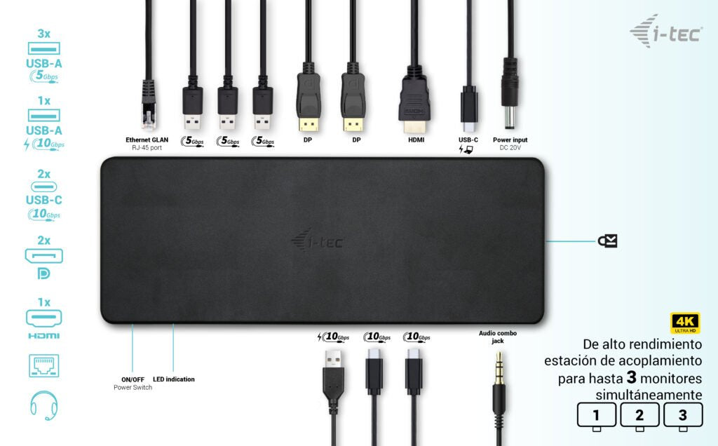 EAN 8595611706592 - i-tec C31TRIPLEDOCKPDPRO2 base para portátil y replicador de puertos Alámbrico USB 3.2 Gen 1 (3.1 Gen 1) imagen 5