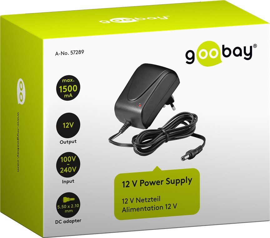Goobay 12 V Power Supply. 18 W / 1.5 A. Black