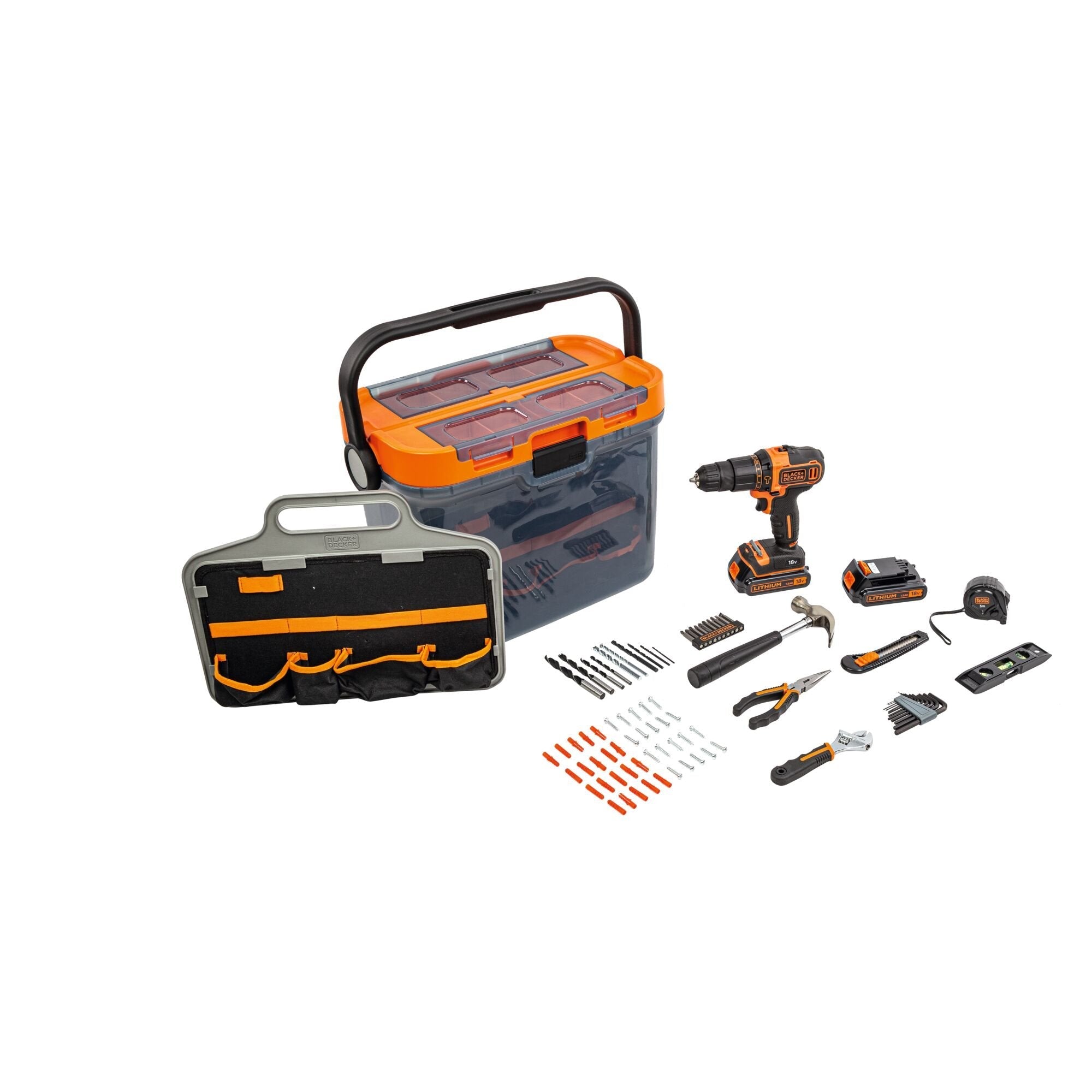 Taladro Combinado A Batería Black+Decker Bcksb04, 18 V Naranja/Negro, 2 Baterías De Iones De Litio De 1,5 Ah, Caja De Almacenamiento, Juego De Accesorios De 78 Piezas Bcksb04-Qw