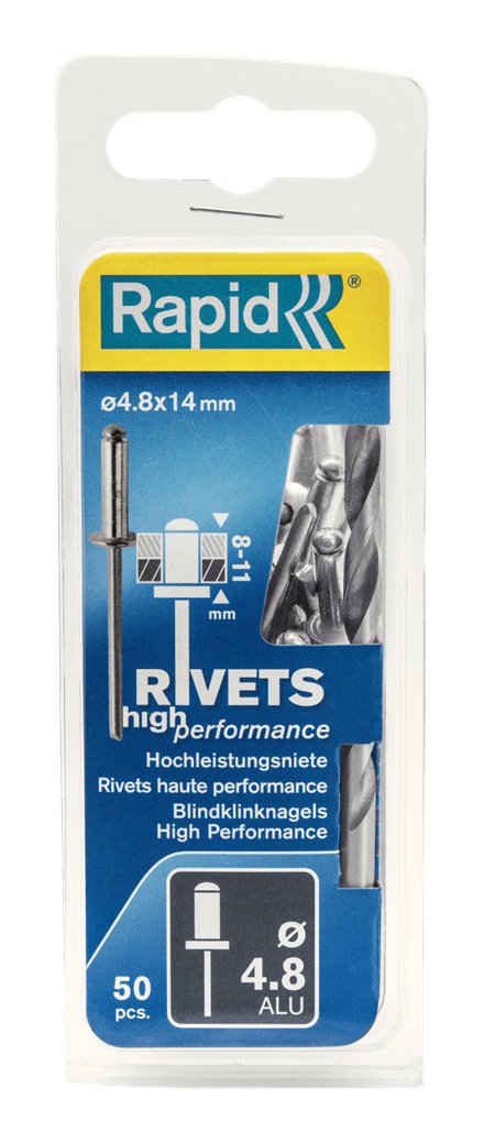 Blister 50 Remaches Ø4.8x14mm. Alu+Broca 5000389 Rapid