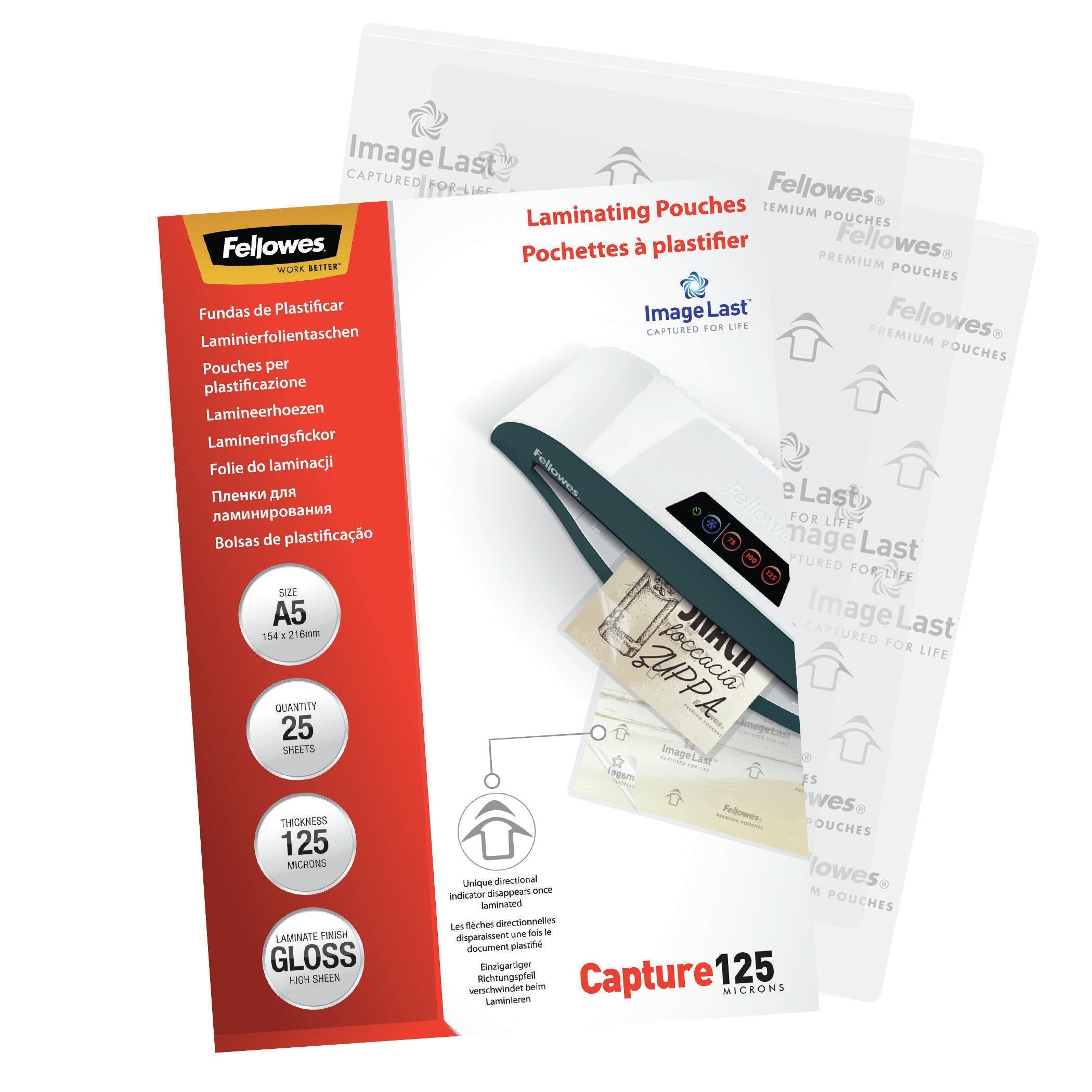 Fellowes Pack De 25 Fundas Para Plastificar Brillo A5 - 125 Micras - Alta Calidad - Transparente