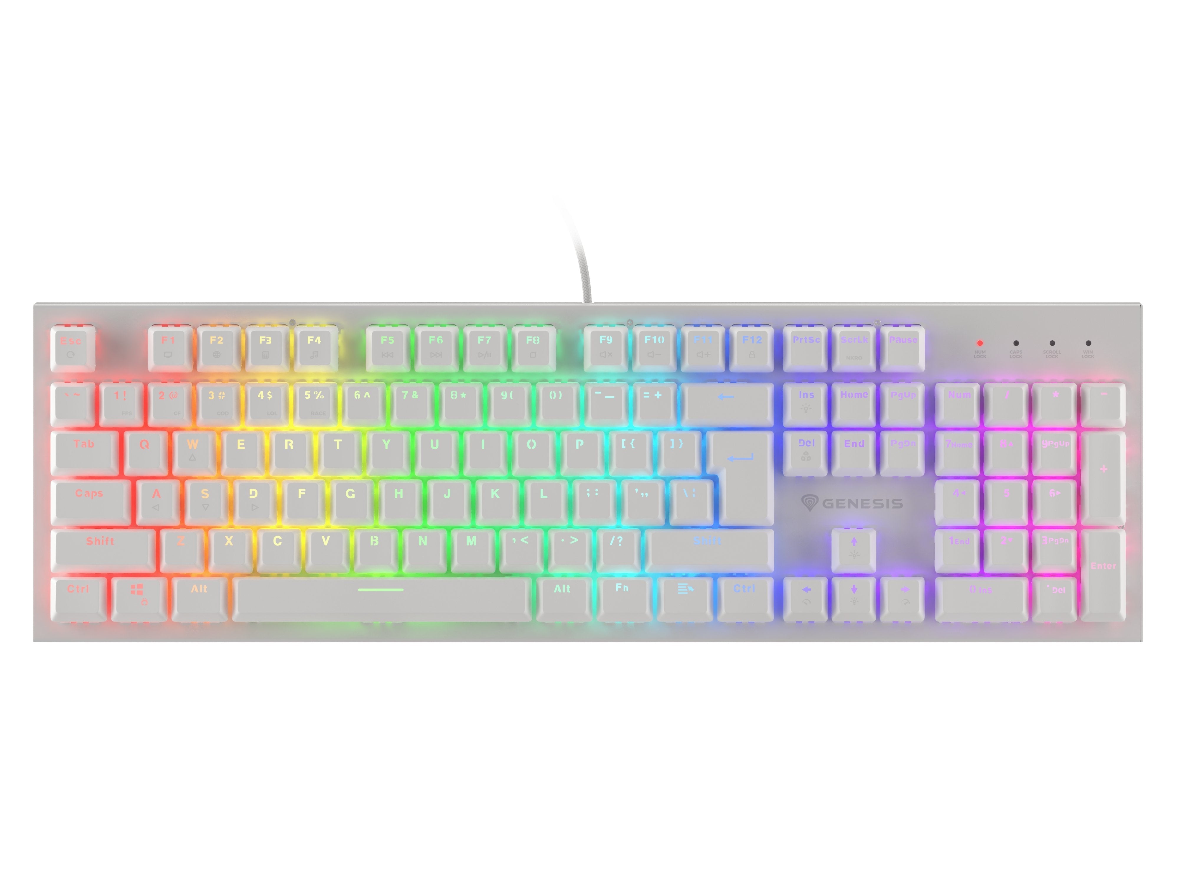 Teclado (Ingles) Mecánico Gaming Genesis Thor 303 Blanco Ee. Uu. Rgb