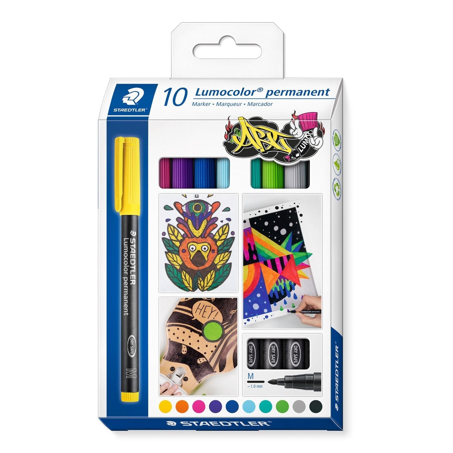 Caja De Rotuladores Permanentes Staedtler Lumocolor 317 M 1.0mm 10 Unidades Colores Surtidos