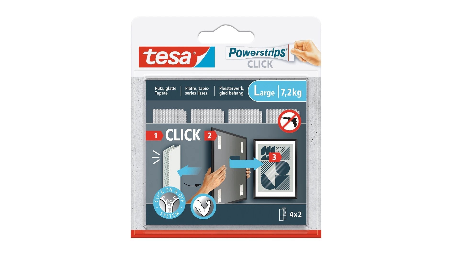Tesa Powermrips Click Large 7.2kg Selbmkl. Klettband 4x2