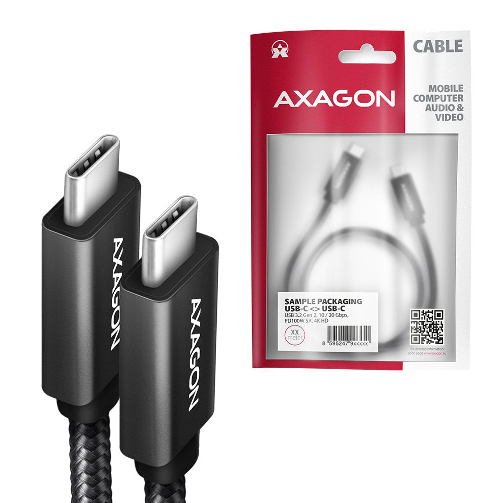 Axagon Hcm32-Cm20ab Cable Usb-C 3.2 Gen 2 Auf Usb-C 3.2 Gen 2, Negro - 2m