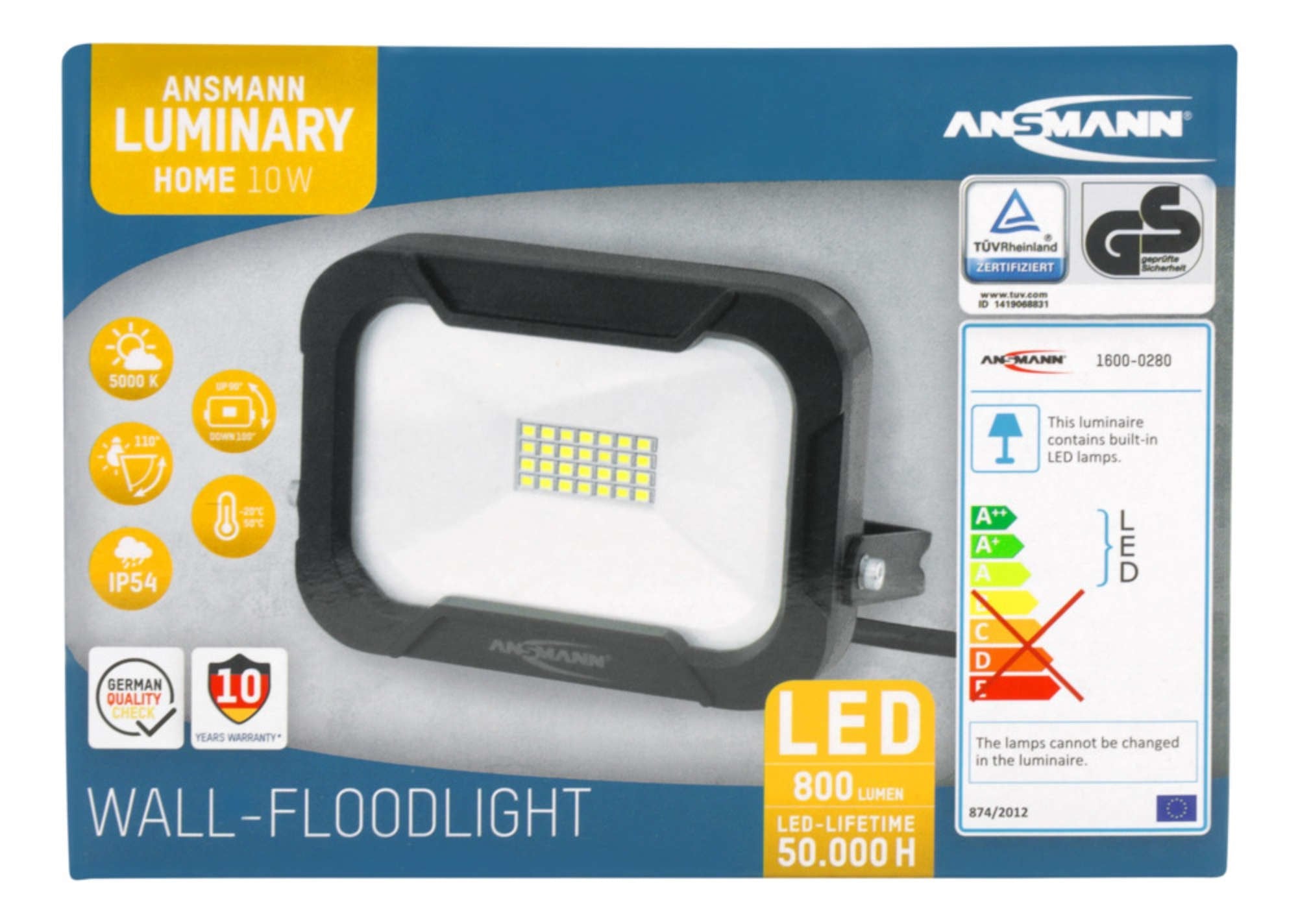 Ansmann Wfl800 10w / 800lm Luminaria Led Foco De Pared
