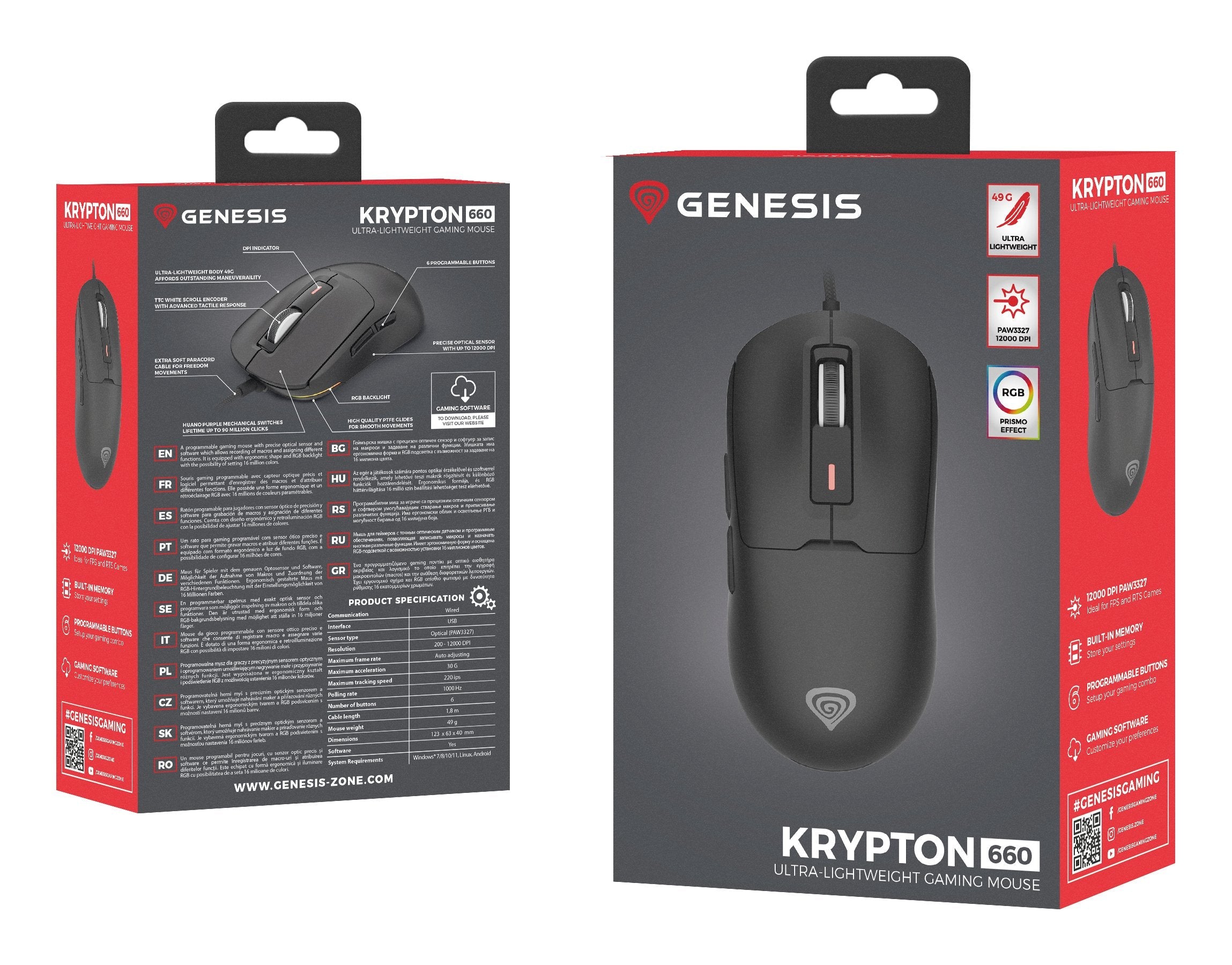 Raton Gaming Genesis Krypton 660 Rgb Sensor Pmw3327 12.000 Dpi